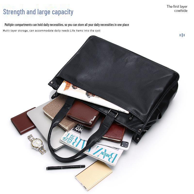 Большой вместительный мужской деловой портфель и сумка-тоут из натуральной кожи