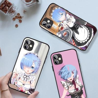 Чехол для телефона Anime ReZERO Ram Rem для iPhone 14 13 12 11 XS X 8 7 6 Plus Mini Pro Max SE 2022 черный чехол для телефона из поликарбоната и термополиуретана