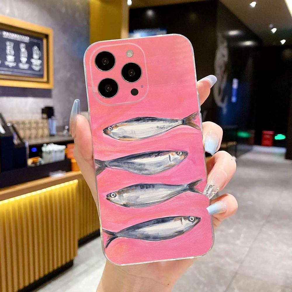Забавный чехол для телефона с рисунком сардин для iPhone 17 16 15 14 13 12 11 Pro Max Mini SE 7 8 Plus 17E Ударопрочный Нескользящий Мягкий чехол