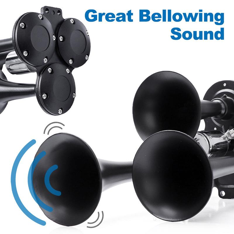 600DB Train Horn Super Loud 3 Trumpet Air Horn Kit For Semi Truck Boat Van Car