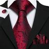 Cool Paisley Tie Hanky Cufflinks Gift Box for Men Red Black Silk Barry.Wang Set