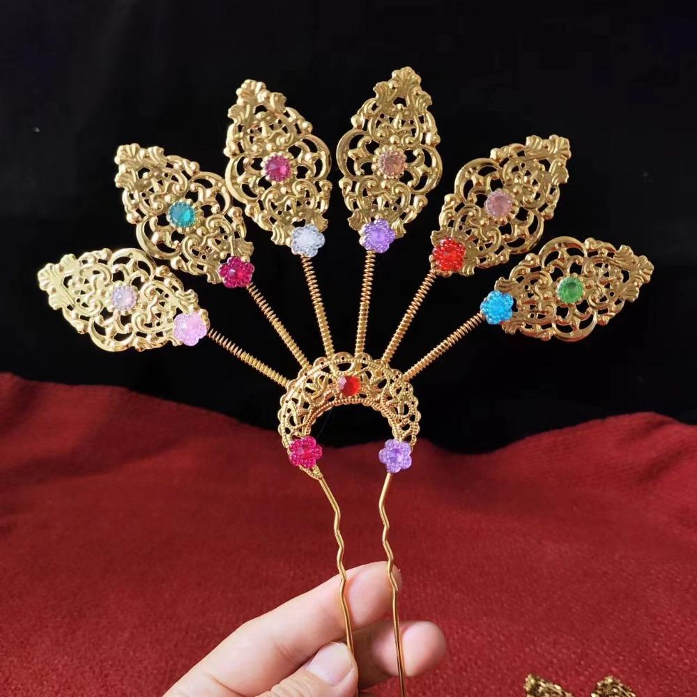 Flower Thai Hair Sticks Gold U-shaped Hair Fork Antique Ethnic Style Hair Accessories  Daily