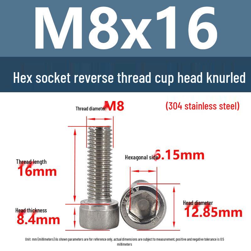 Yigu Yigu 304 Stainless Steel Reverse Thread Knurled Hex Socket Cup Head M6-M12 Screws