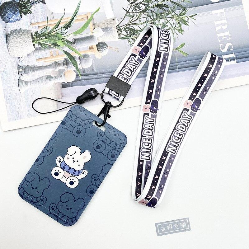 Kawaii Cartoon Slide Case ID Tag Working Permit Cover Sleeve Bear Rabbit Prints Working Permit Name Card Badge Holder