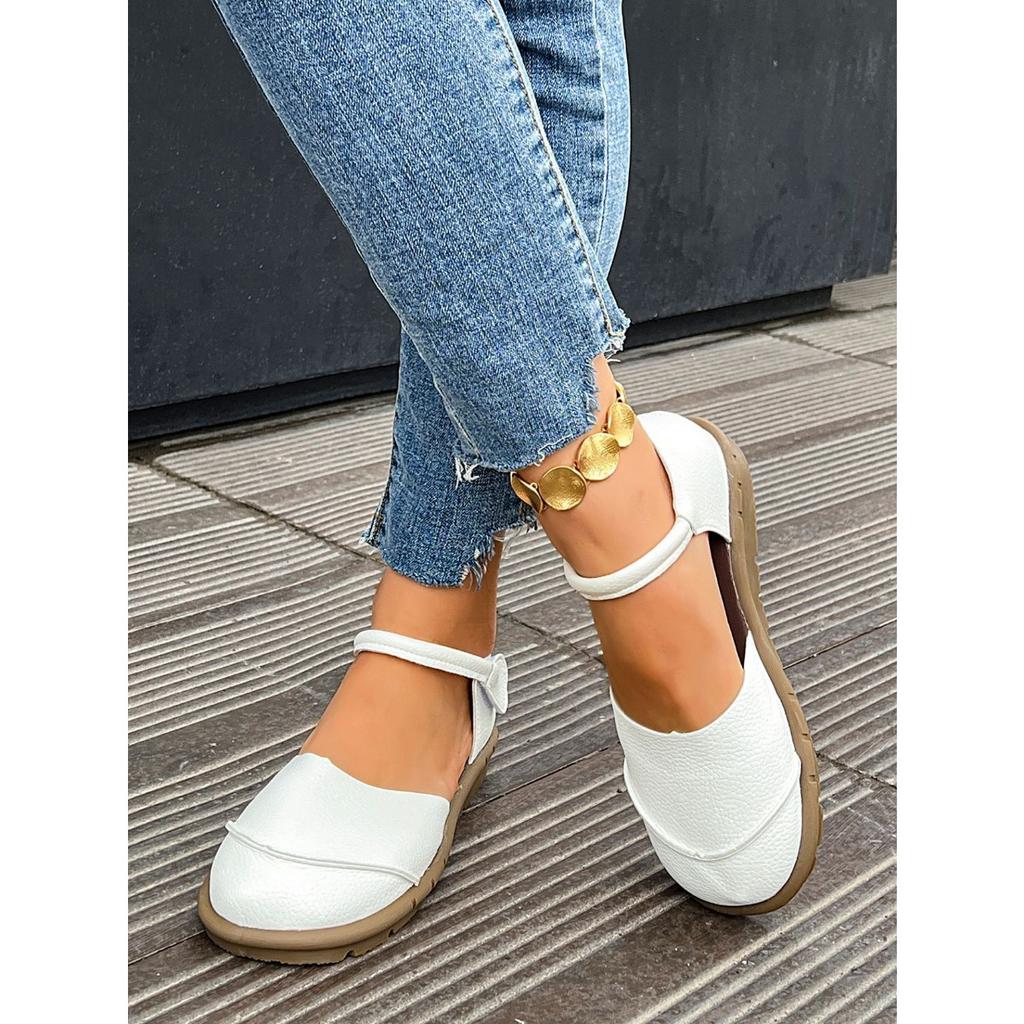 Ladies Mary Jane Flat Dance Lace Adjustable Velcro Closure - Round Head Casual Shoes, Comfortable Brown Single Shoes for All Seasons, Daily Dressing