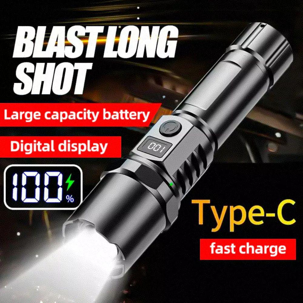 TYPE-C Charging Powerful LED Flashlight Waterproof Portable Hand Lamp  Power Outages