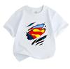 Kids Boys Girls Crew Neck Short Sleeve 100% Cotton T-Shirt, Cool Ripped Torn Effect Hero Chest Pattern Casual Soft Breathable Tees for Daily Summer We