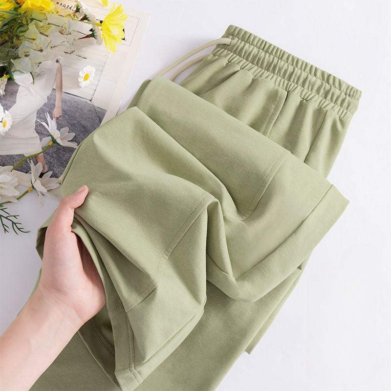 Летние тонкие женские спортивные брюки, широкие брюки, повседневные прямые длинные брюки из ледяного шелка