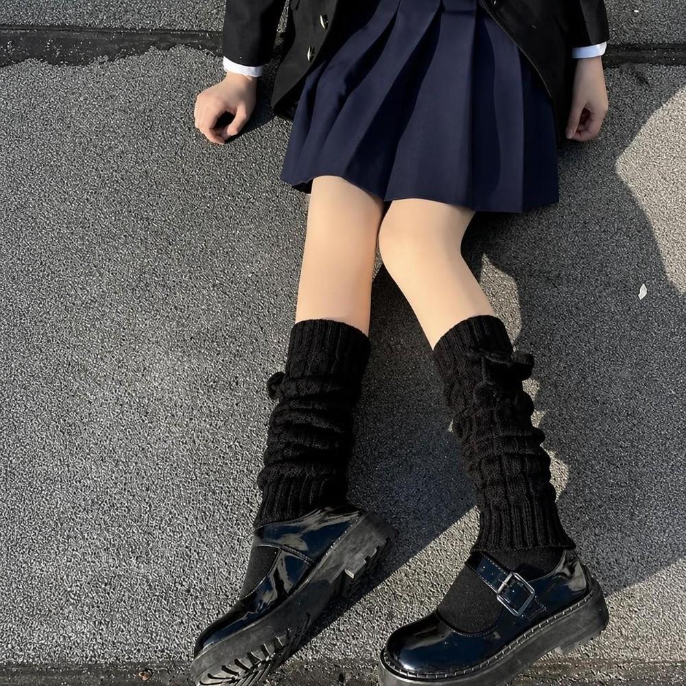 Knitted Thigh Socks Solid Color Winter Warm Socks Lolita Leg Warmer For Women