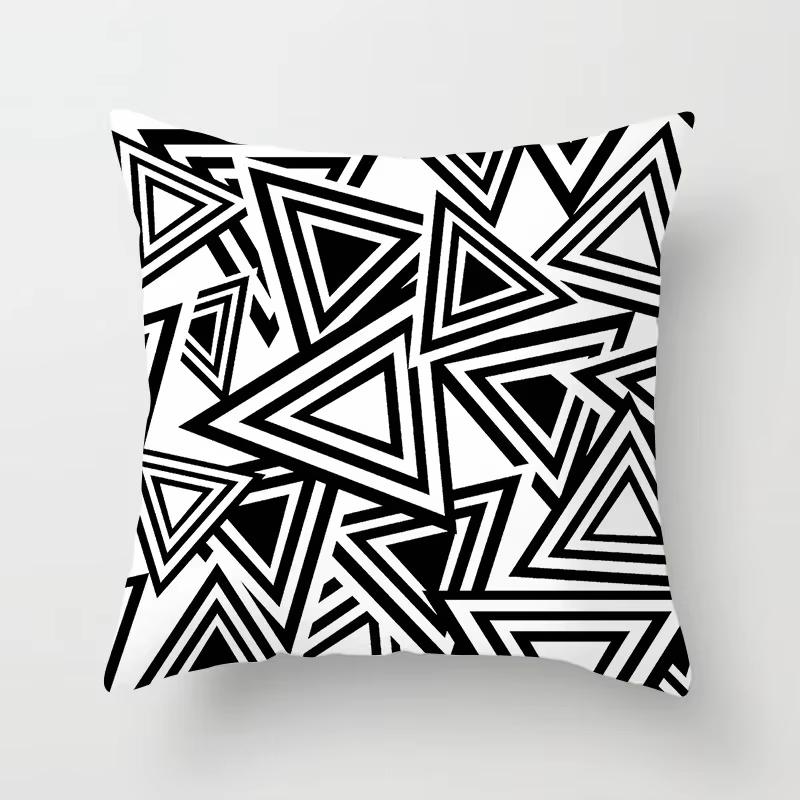 Double Sided Black White Geometric Pillowcase Polyester Striped Cushion Cover for Sofa Living Room and Modern Home Decor