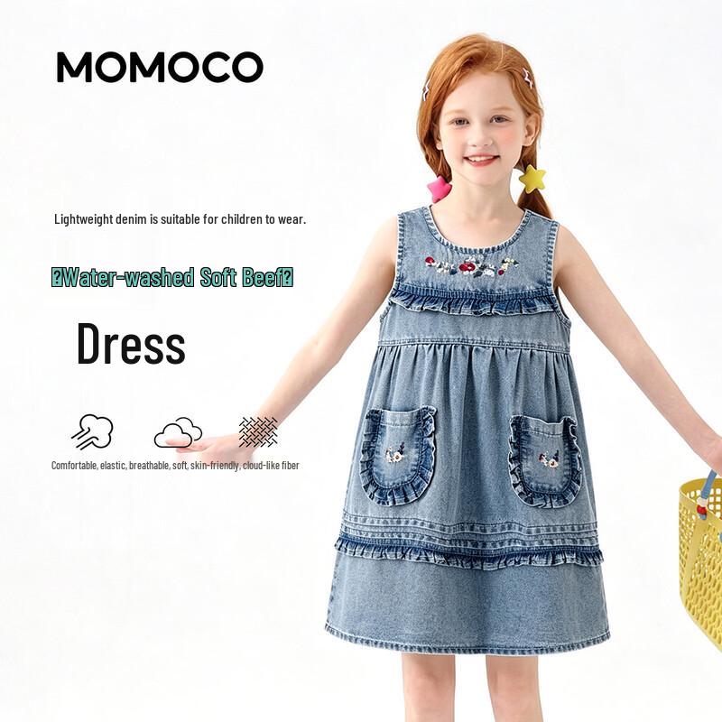 Джинсовое платье-трапеция без рукавов для девочек MOMOCO