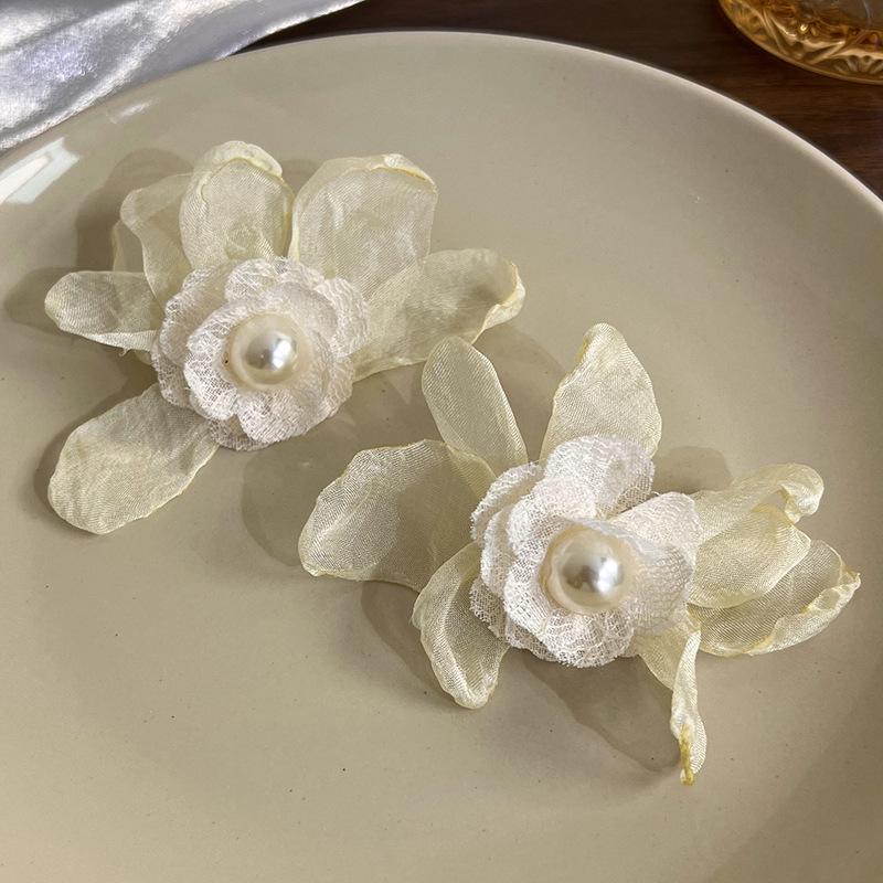 Романтические французские шифоновые цветочные серьги-гвоздики для пожилых людей, серьги в стиле ретро, темпераментные серьги для девочек