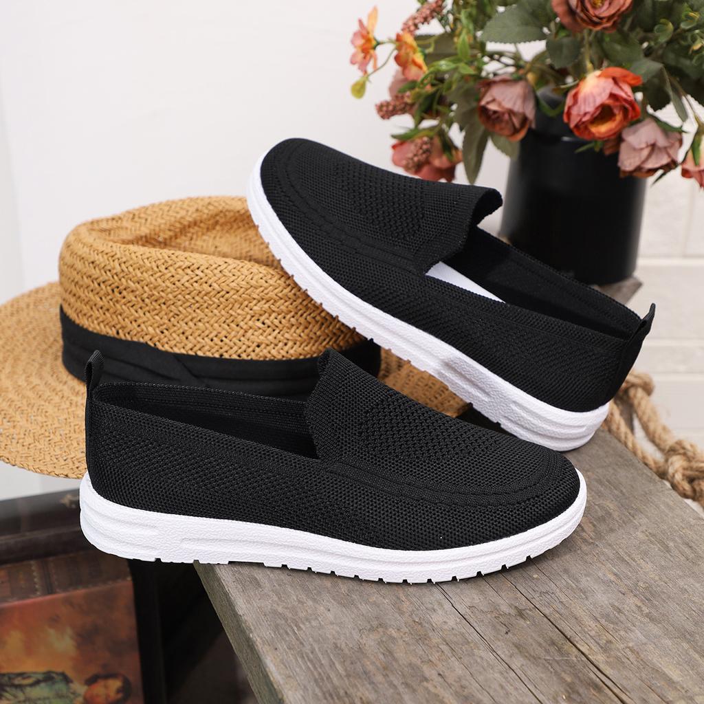 Foreign Trade Casual Single Shoes Women's Shoes Autumn New Fly-woven Mesh Round Head One Pedal Large Size Flat Bottom Cross-border Women