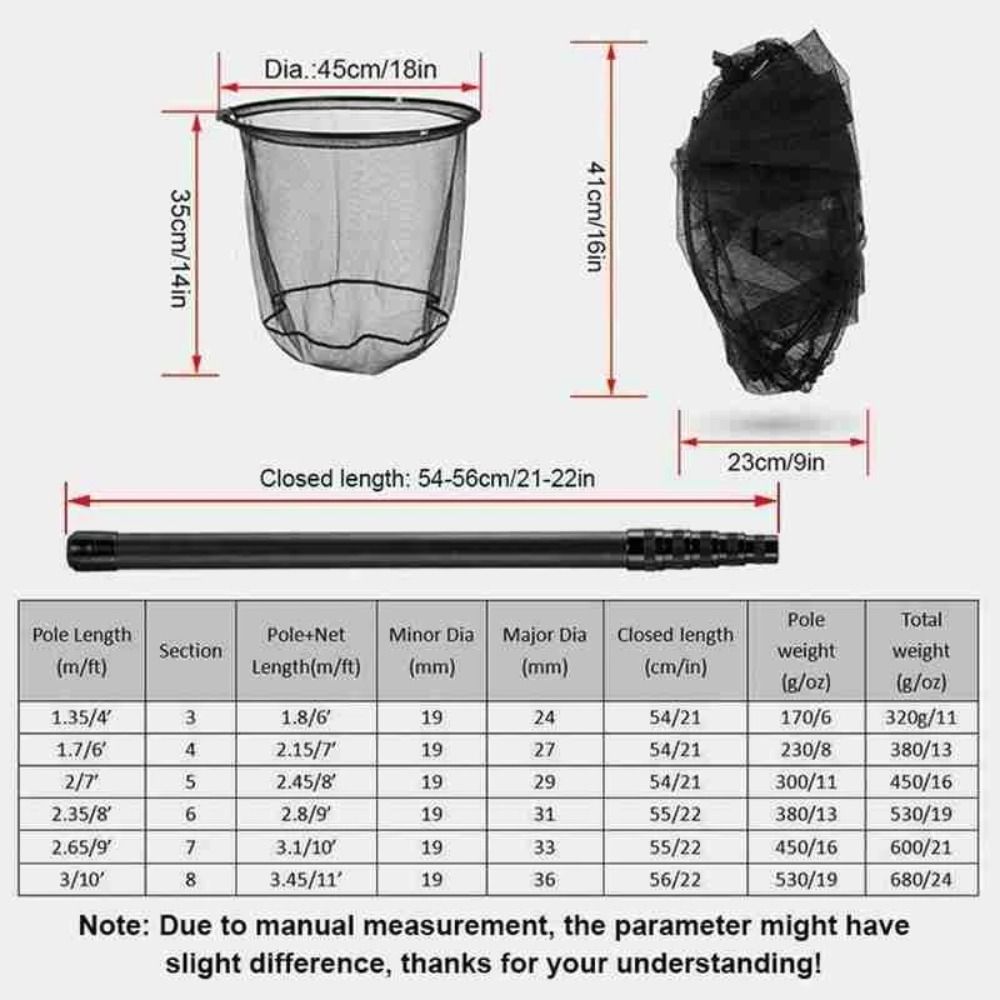 Dip Net Foldable 1.3-3.0M Fishing Rod Telescopic Pole Landing Net Fishing Hand Net Fishing Net