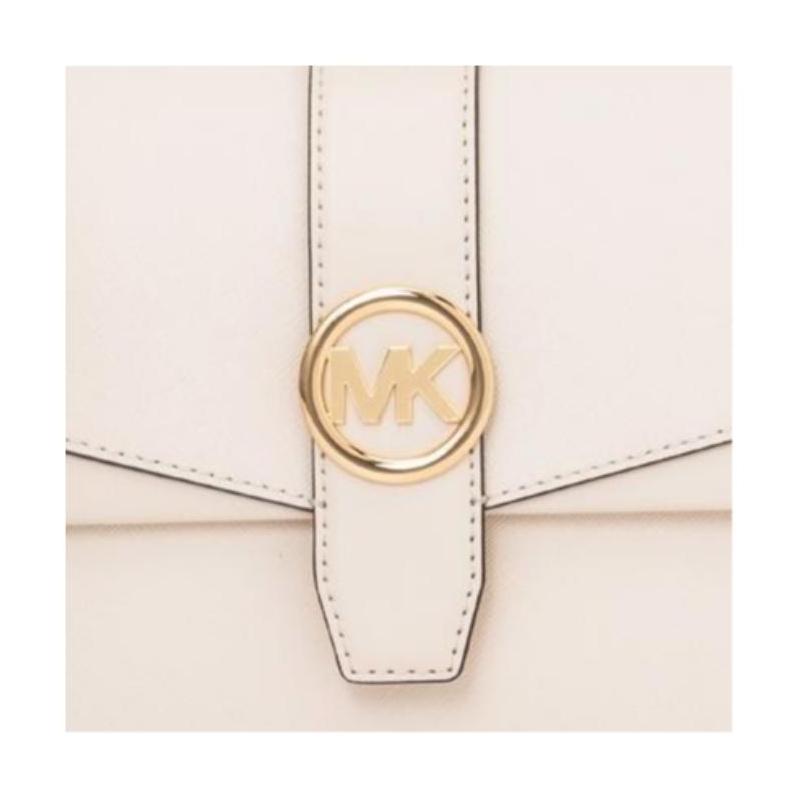 MICHAEL KORS Greenwich Gold Round Metal Design Cow Leather Shoulder Bag Medium Women's Light Cream