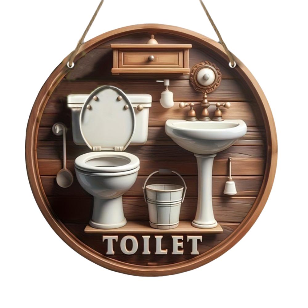 2D Flat Bathroom Sign Plate Ornament Circle Decorative Plaque Toilet Decorative Plate Dormitory