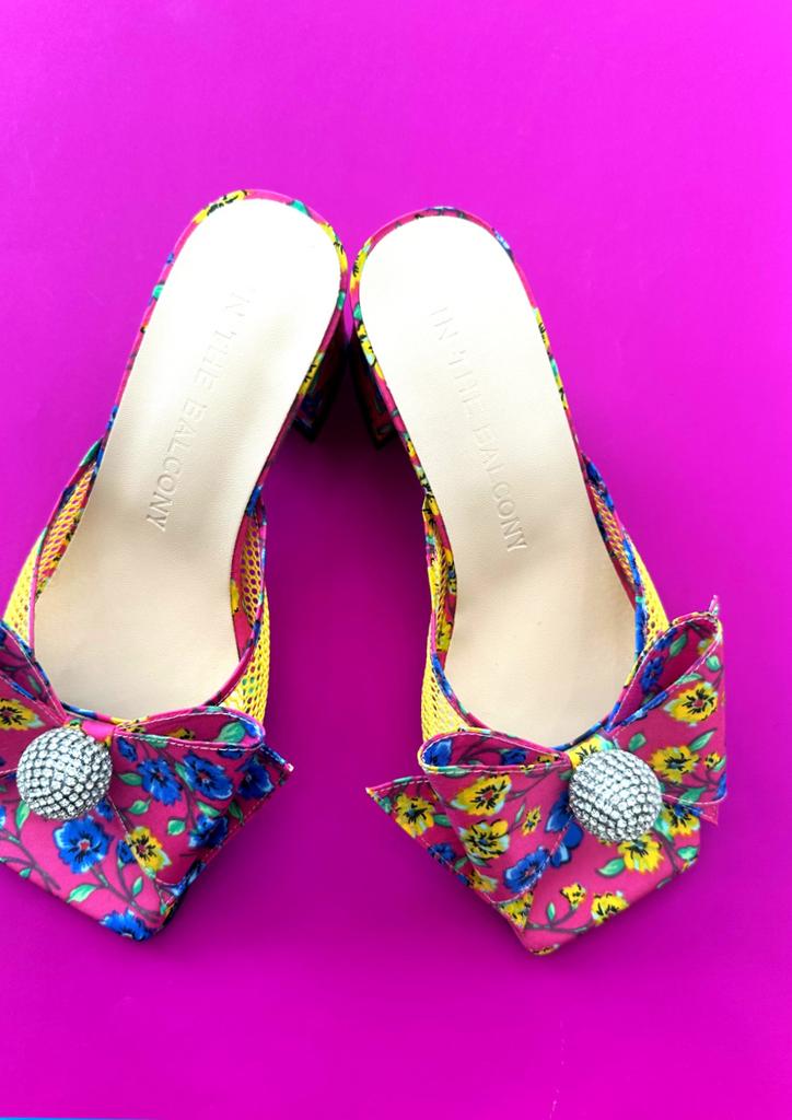 In The Balcony Petal Pop Mesh Crystal Ball Ribbon Sandals 6Cm Heel