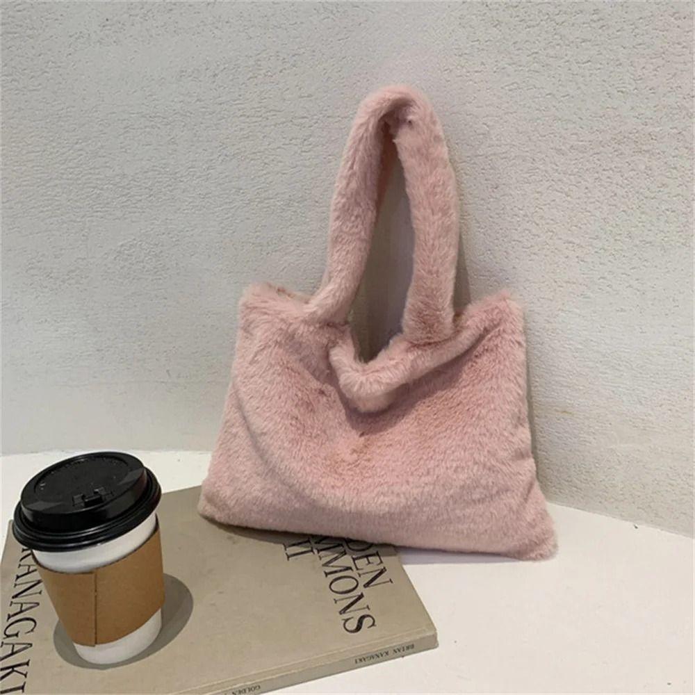 Plush Shoulder Bag Cute Hand Bag Versatile Tote Bag  Female