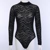 Autumn Fashion Sexy Irregular Stripe Bodysuit Women's Perspective Long Sleeve Slim Casual Bodysuit