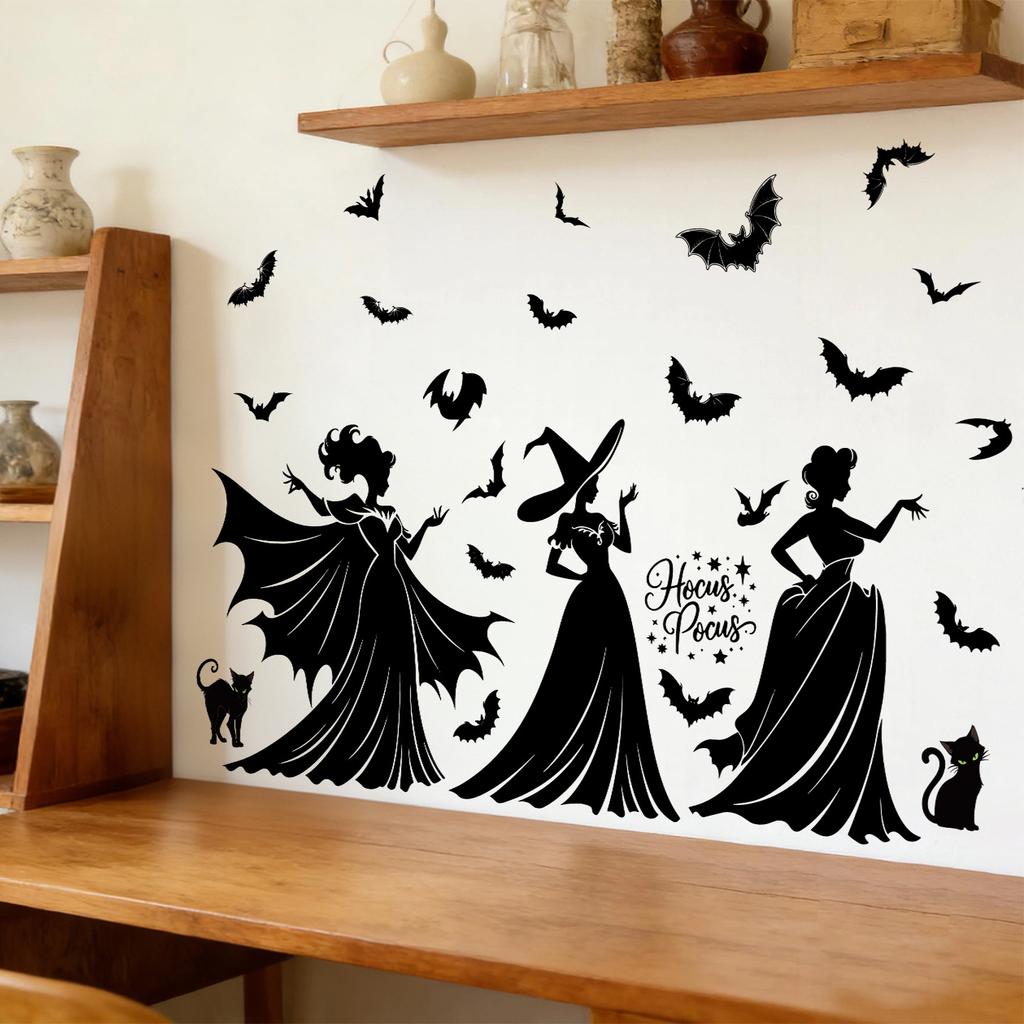 New Halloween wall stickers Halloween decorative wall stickers Bat witch stickers