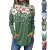 Women's Fashionable Casual High Neck Printed Long Sleeve T-Shirt Pullover Top