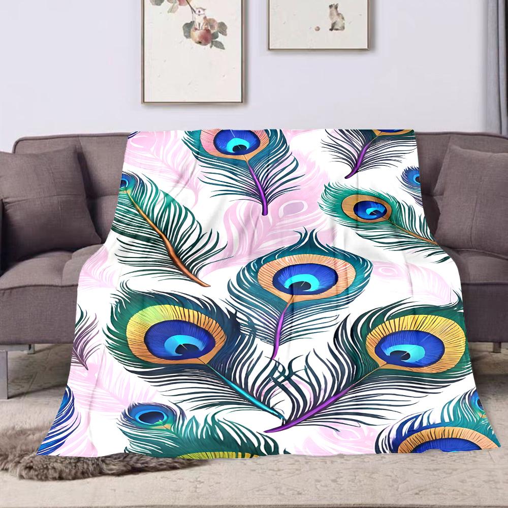Colorful Peacock Feather Pattern Design Patterned flannel blanket perfect for the bedroom living room, sofa, or a little nap