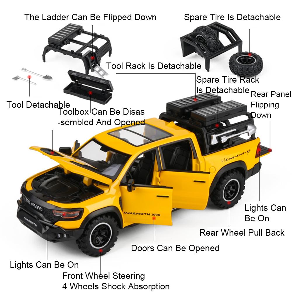 1:Модель пикапа ТУНДРА МАМОНТ в масштабе 32, игрушечная машинка с инерционным механизмом, звуком и светом, внедорожник, металлические литые модели, коллекция для мальчиков