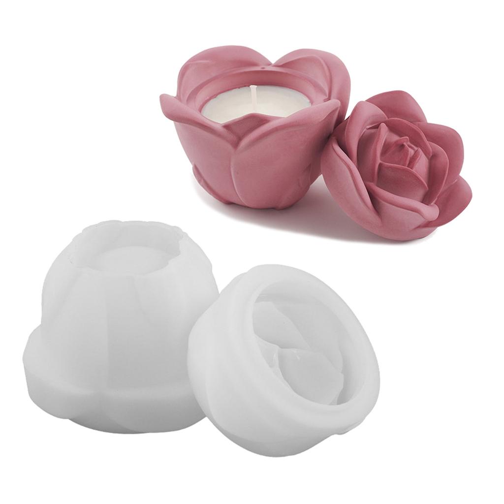 Rose Flower Resins Jar Molds 3D Rose Flower Resins Molds with Lid for Making Candle Cup Holder Jewelry Storage Jar