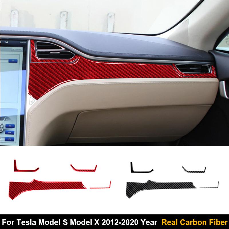 4PCS Real Carbon Fiber Car Passenger Side Dashboard Panel Stickers For Tesla Model S Model X 2012-2020 Car Interior Accessories