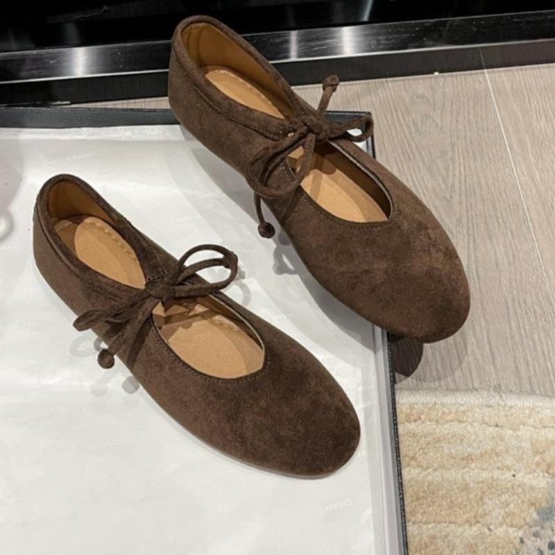 Fashion Casual Flat Shoes Women's Round Toe Shallow Suede Front Lace-up Soft Sole Anti-slip Wear-resistant Low-top Single Shoes