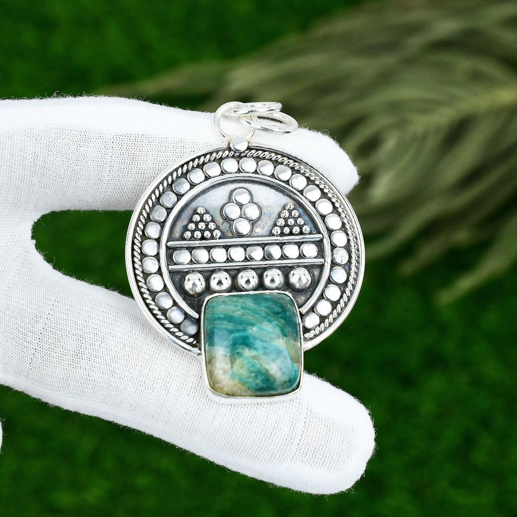Распродажа ко Дню памяти Амазонит Драгоценный камень 925 Серебро Помолвочный Бохо Подвеска Ювелирное изделие