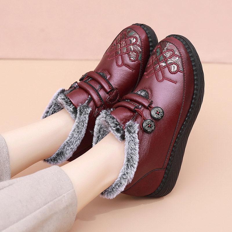 Retro Flat Cotton Shoes 2024 Winter New Soft Sole Waterproof Anti Slip Casual Plush Women's Shoes Keep Warm Zapatos De Mujer