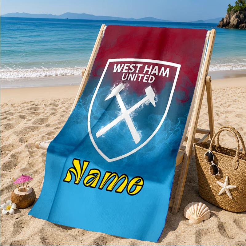 Custom Name Beach Towel West Ham Crests Pattern Microfiber Beach Towel, Lightweight for Summer Travel, Swimming Pool Fan Birthday Gift