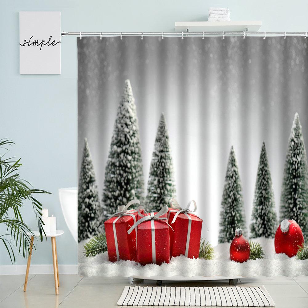 С Рождеством занавеска для душа Новогодний праздник Декор для ванной комнаты Рождественский шар Рождественская елка Зимний снег Пейзаж Водонепроницаемый экран