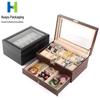 Черная двухслойная коробка для хранения часов и ювелирных изделий из искусственной кожи на 12 ячеек
