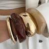 SHIXIN Винтажный Коричневый Кофейный Акриловый Смоляной Массивный Браслет-Браслет для Женщин Панк Металлический Неправильный Пружинный Открывающийся Браслет Мужские Украшения