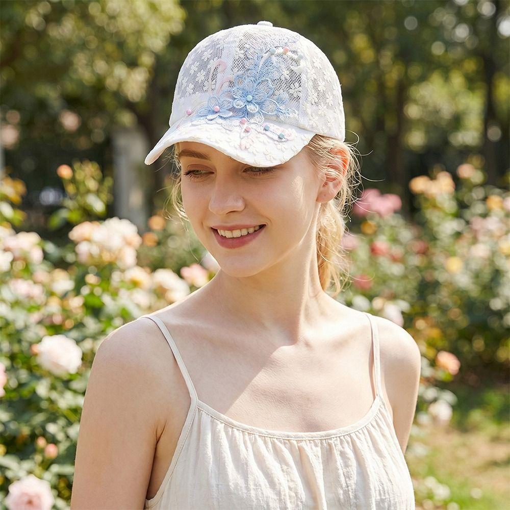 Embroidered Flowers Hollow Out Baseball Cap Breathable Baseball Cap  Sunscreen Protection