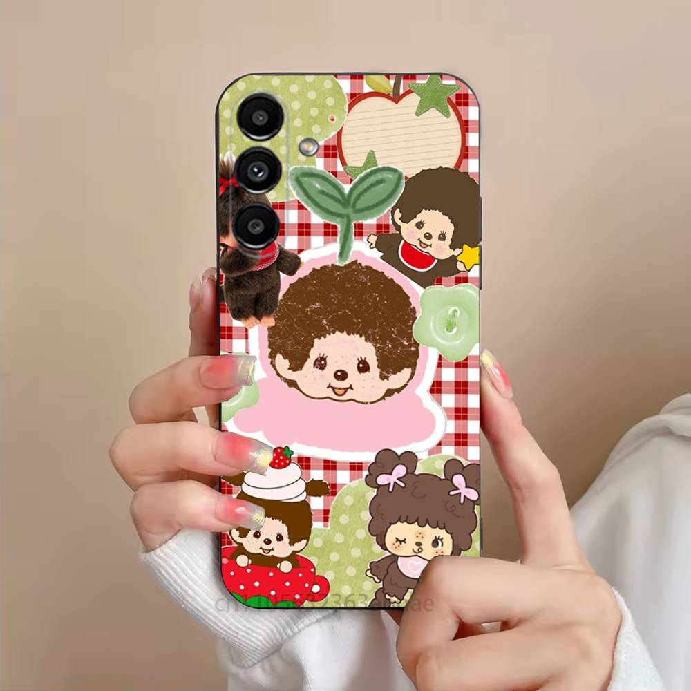 Милый чехол для телефона Monchhichis для Samsung S25,24,21,22,23,S30,Ultra,S20,Plus,Fe,Lite,Note,S10,S9, Черный Мягкий чехол