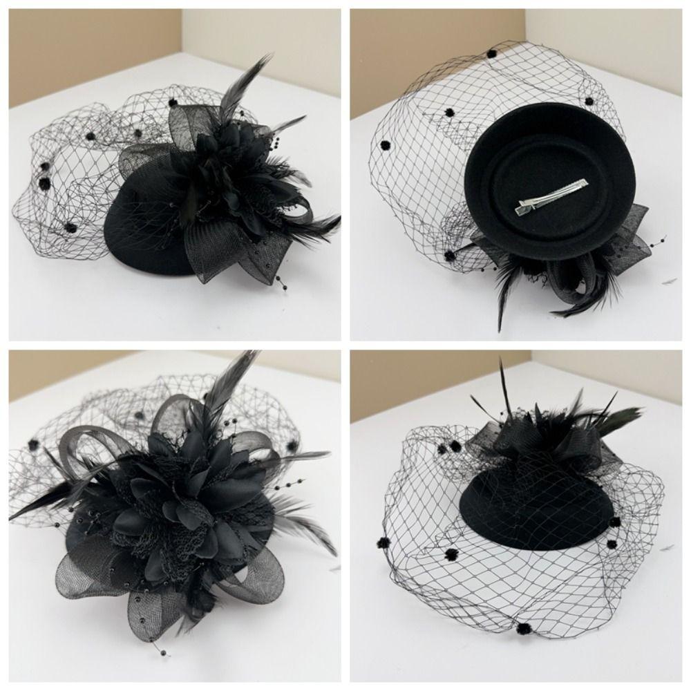 Повязка на голову Женская Мини-сетчатая шляпка Перо Цветок Вуаль Заколки для волос Маленькая Федора Головной убор Свадебный головной убор