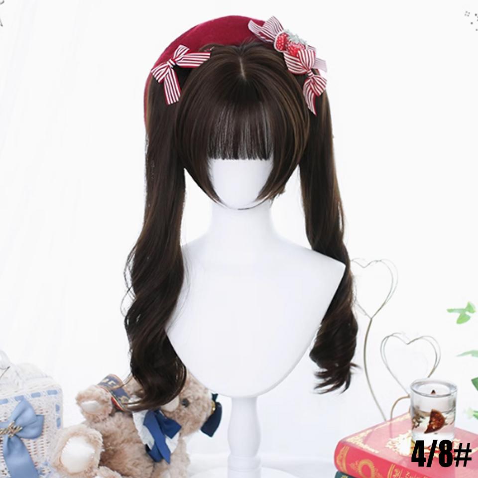 WTB вьющиеся волосы двойной хвост синтетический парик женский милый повседневный Лолита мультфильм прямая челка двойной хвост длинные вьющиеся волосы