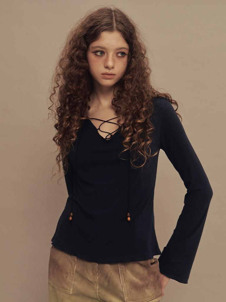 SETSETSET Beads Lace-Up Top Navy