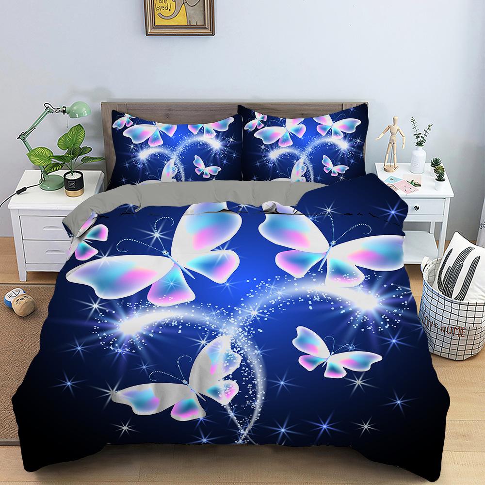 Комплект постельного белья с 3D цифровой печатью, красочный пододеяльник с принтом бабочки, наволочка AU180 * 210, мягкая комната для девочек, домашнее украшение на молнии