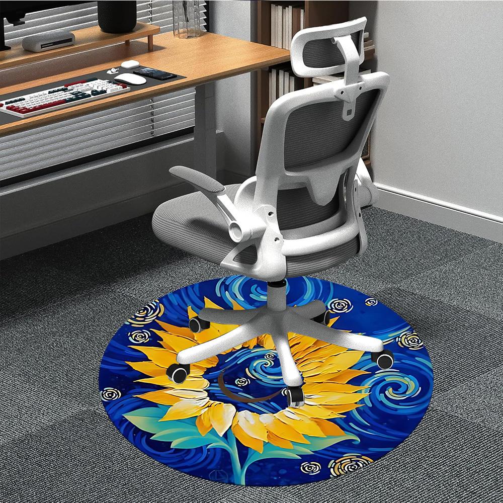 1pc Sunflower Artwork Chair Carpet for Office, Non slip, Soft and Durable Office Rug