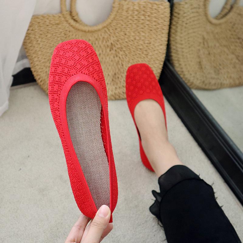 Fashion Stretch Knit Fabric Shoes Hollow Fabric Ballet Flats Patchwork New Women Flat Heel Anti Skid Breathable Loafer Femalety76