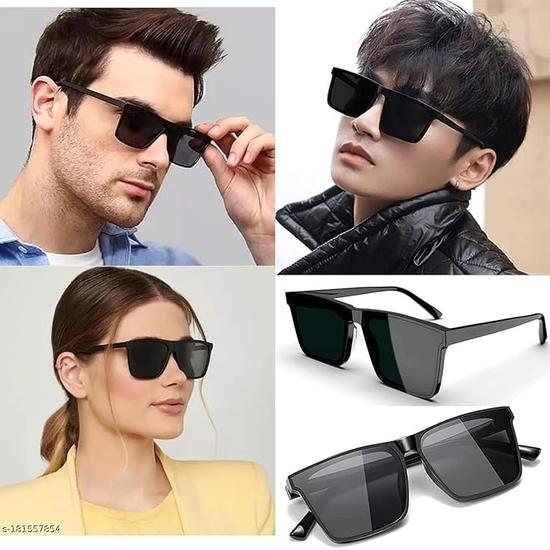 Sheomy Unisex Combo Offer Pack of 4 Shades Glasses Pathan Sunglasses Rectangle Retro Vintage Narrow Women::Men Small Narrow Square Sun Glasses