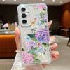 Фиолетовый цветочный принт прозрачный ударопрочный чехол для Samsung S24 FE S23 Ultra S22 A16 A15 A55 A54 A35 A34 A14 слот для карт мягкий силиконовый прозрачный чехол для телефона