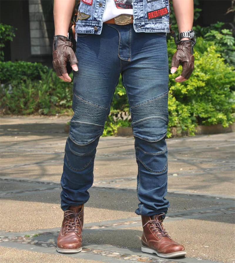 Мужские облегающие джинсы для мотоциклистов с наколенниками - брюки для езды на весну и осень