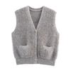 Kaslead New Women clothes Western Style Towel Knitted Classic Style V-neck Pocket Cardigan sweater Vest Vest