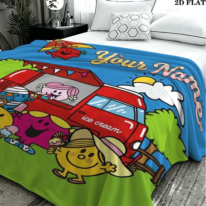 1PC Mr. Men Little Miss Custom Name Patterned Flannel Blanket Suitable For All Seasons for Home Decor Warmth and Comfort Gifts Holiday Present