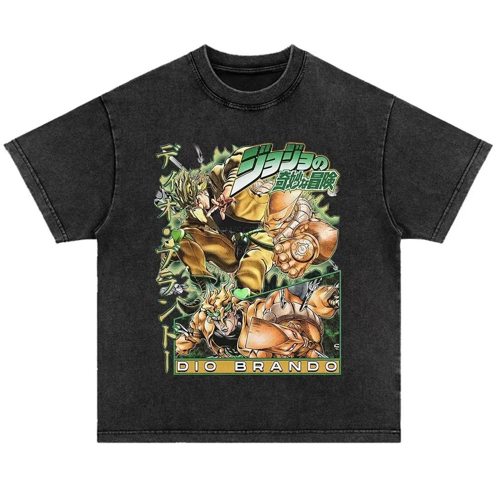 Japanese Anime Jojo Bizarre Adventure Vintage Washed T-Shirt Killer Queen Graphic T Shirts Men Women Cosplay Oversized T-shirt